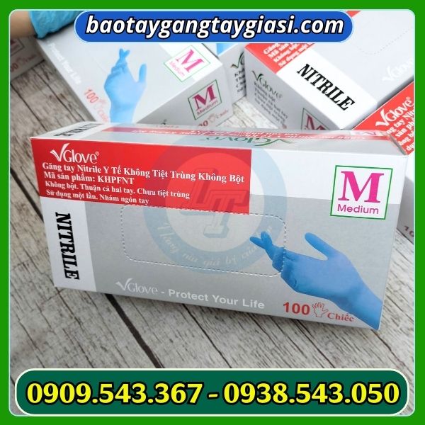 Găng tay y tế Vglove màu xanh giá sỉ Găng tay y tế Vglove màu xanh