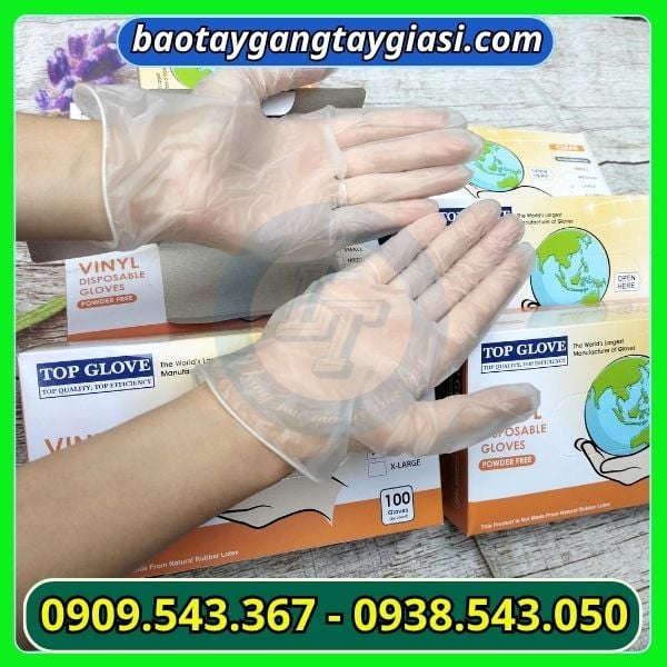Găng tay Vynil trong suốt size L Găng tay Vynil trong suốt