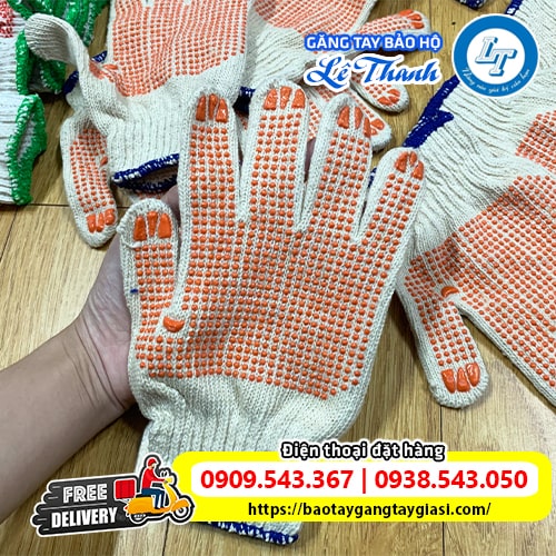Giá sỉ găng tay len phủ hạt nhựa cam không qua trung gian Giá sỉ găng tay len phủ hạt nhựa cam không qua trung gian