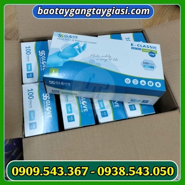 Găng tay y tế màu xanh hộp 10 cái Găng tay y tế màu xanh