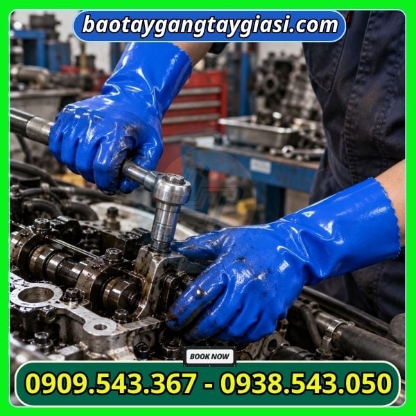 Ứng dụng găng tay chống dầu 806 Găng tay chống dầu hoá chất 806