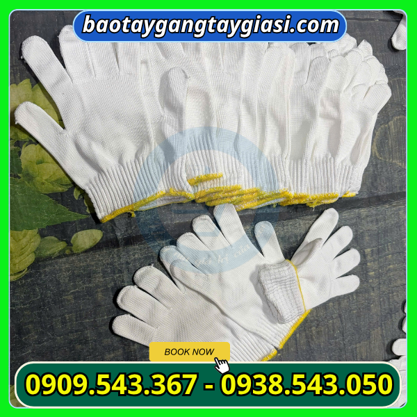Găng tay len poly trắng giá tốt Găng tay len poly trắng