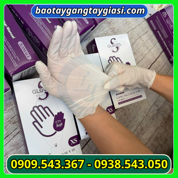 Găng tay latex có bột đeo ôm tay dễ làm việc Sỉ găng tay latex có bột