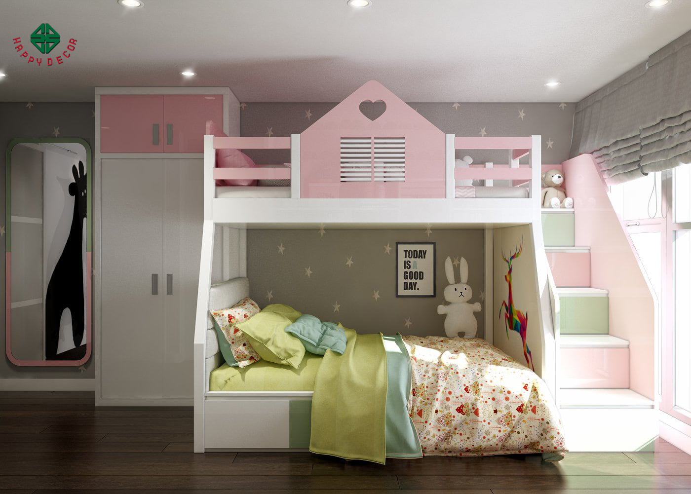 Giường Tầng Công Chúa Xinh Xắn Cho Bé Gái