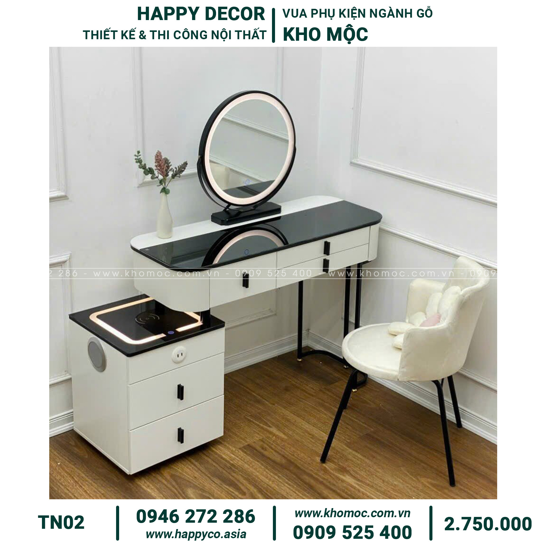 Bàn trang điểm gỗ mdf bọc nhưa TN02