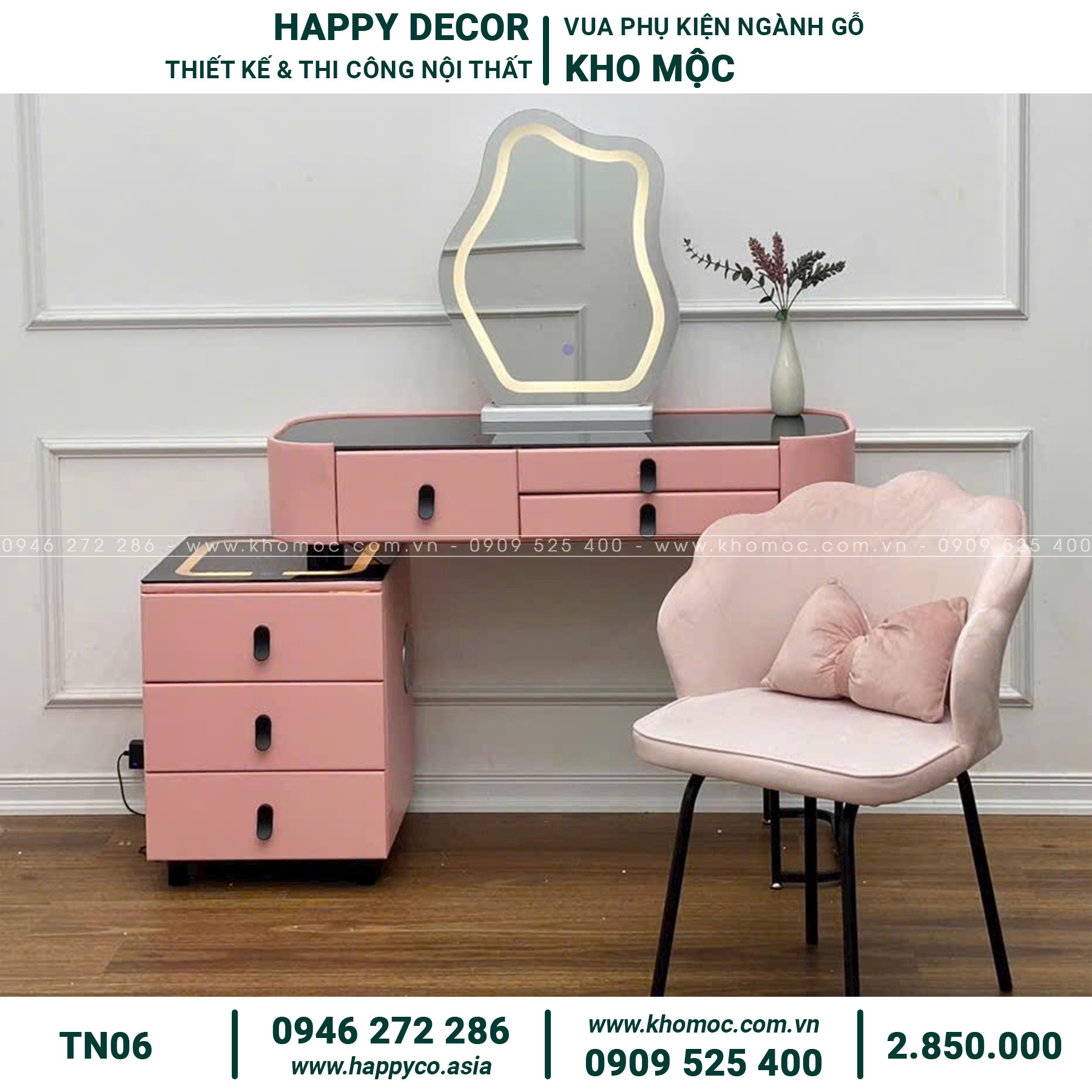 Bàn trang điểm màu hồng Pastel TN06