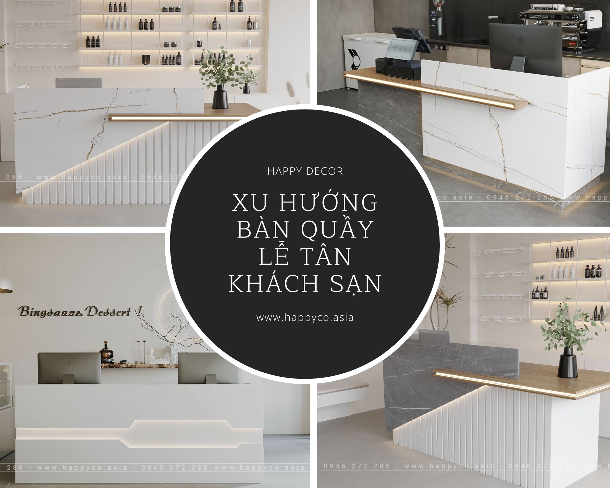Mẫu bàn quầy lễ tân khách sạn hiện đại đẹp 2024