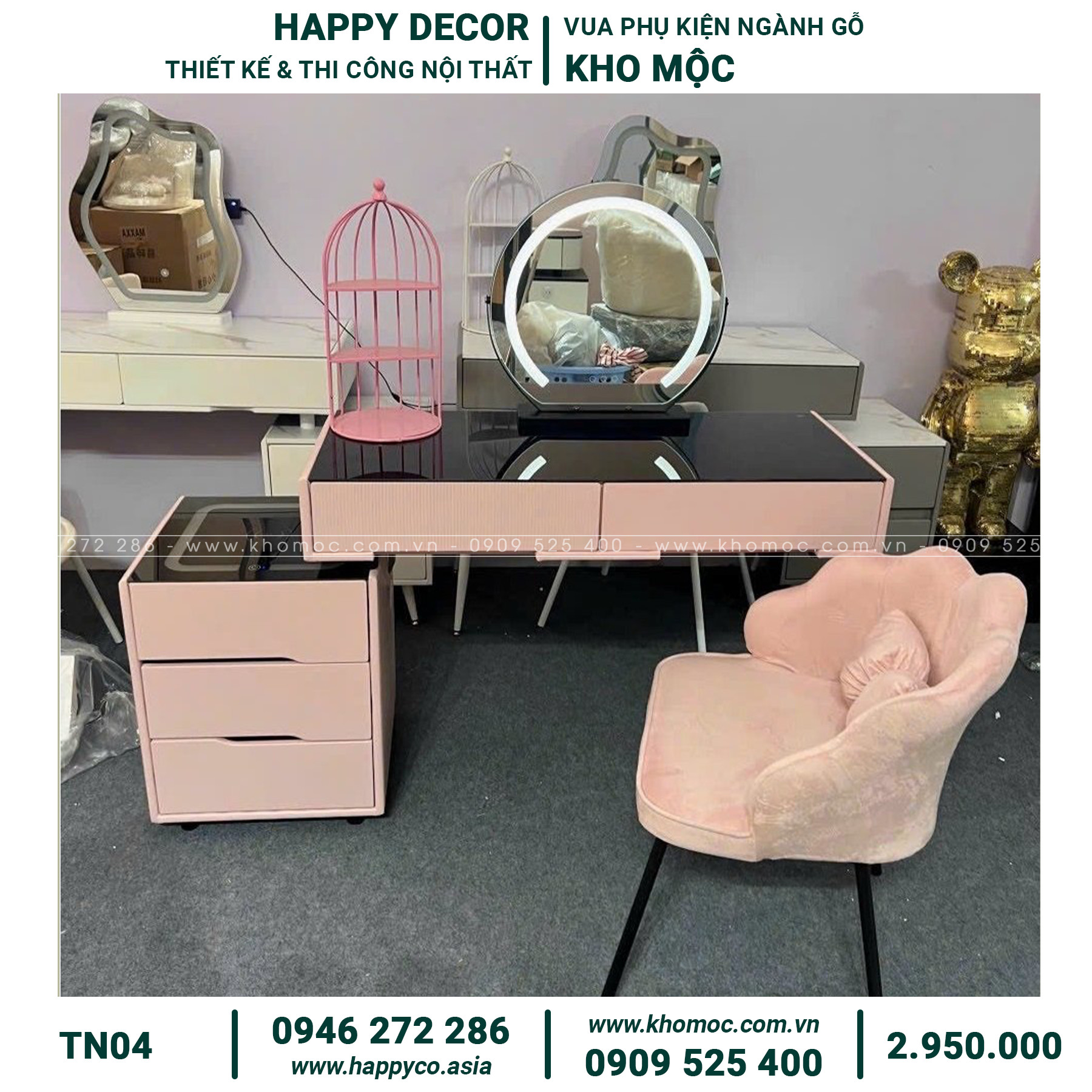 Bàn trang điểm hiện đại màu hồng TN04