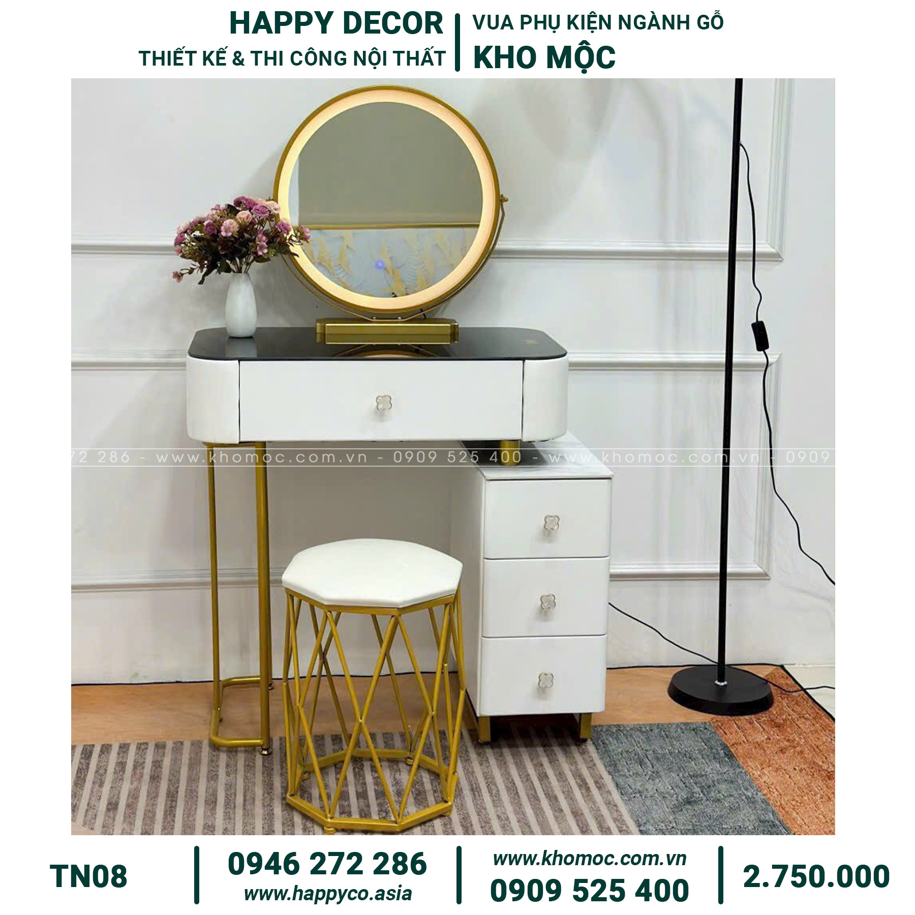 Bàn trang điểm gỗ MDF bọc nhựa TN08