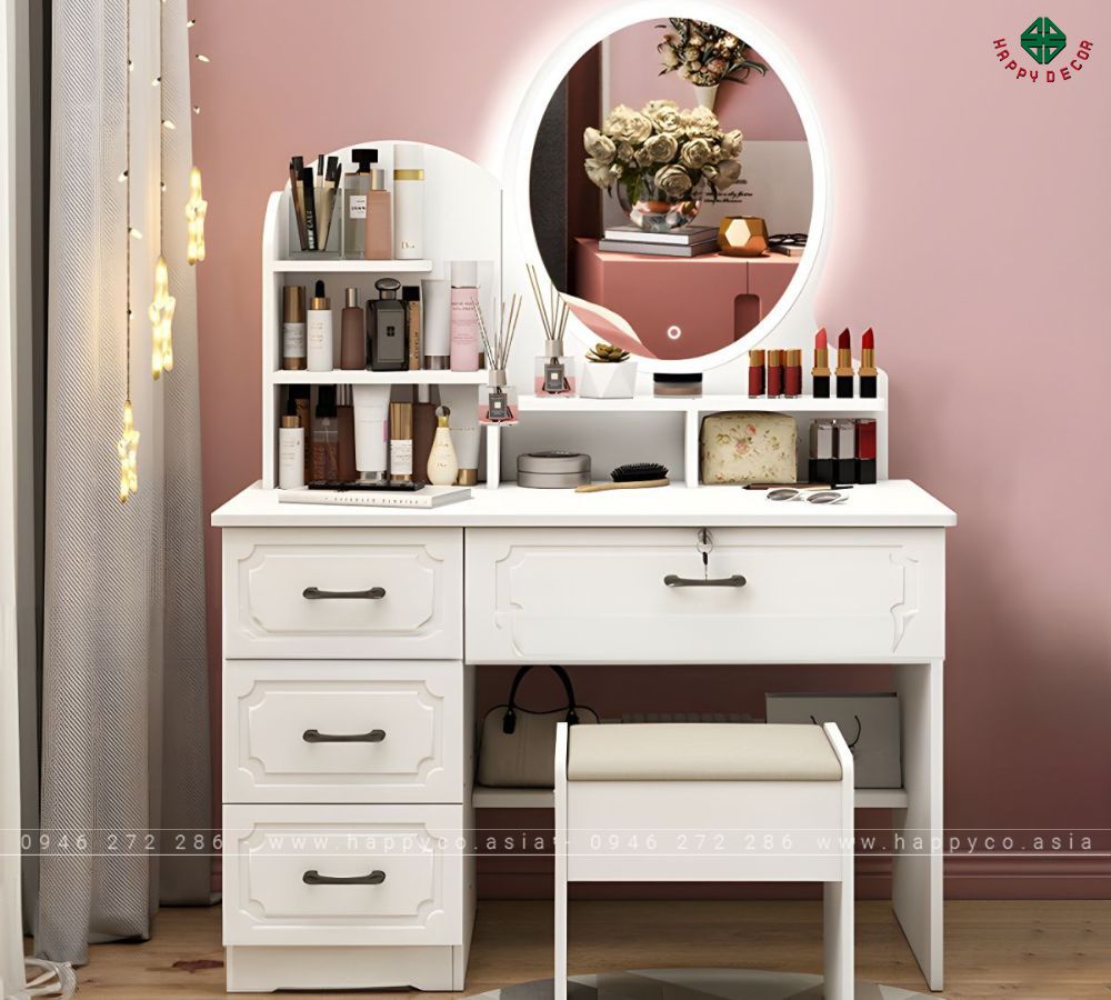 Bàn trang điểm gỗ công nghiệp MDF màu trắng thanh lịch BP6832