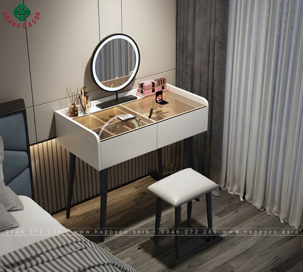 Bàn trang điểm gỗ công nghiệp mặt kính hiện đại BP6844
