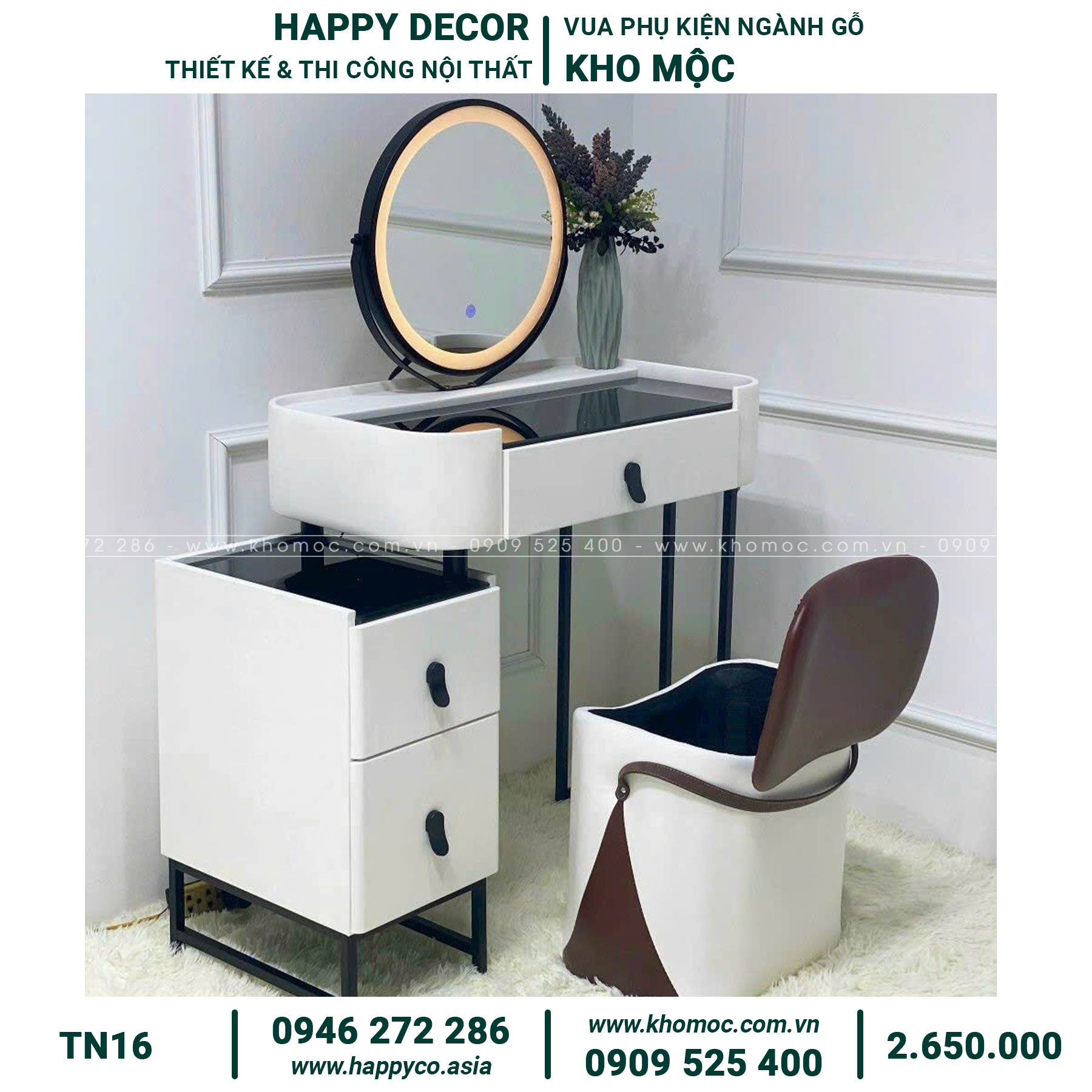 Bàn trang điểm gỗ MDF bọc nhựa thanh lịch TN16