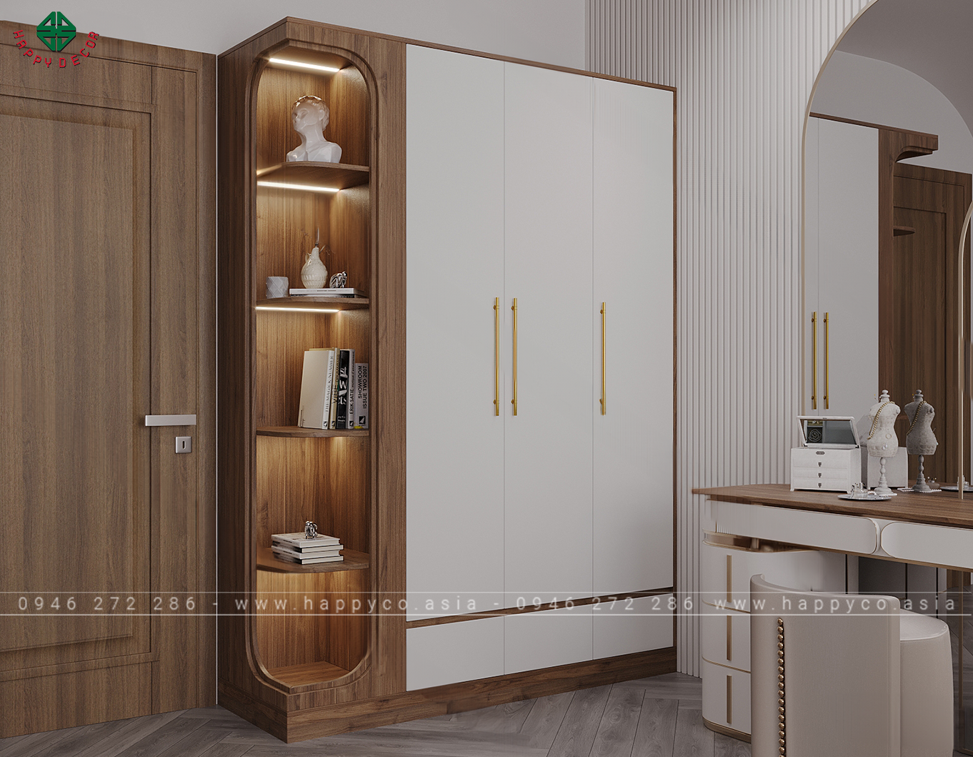 Tủ quần áo có đèn led trang trí đẹp TA6828