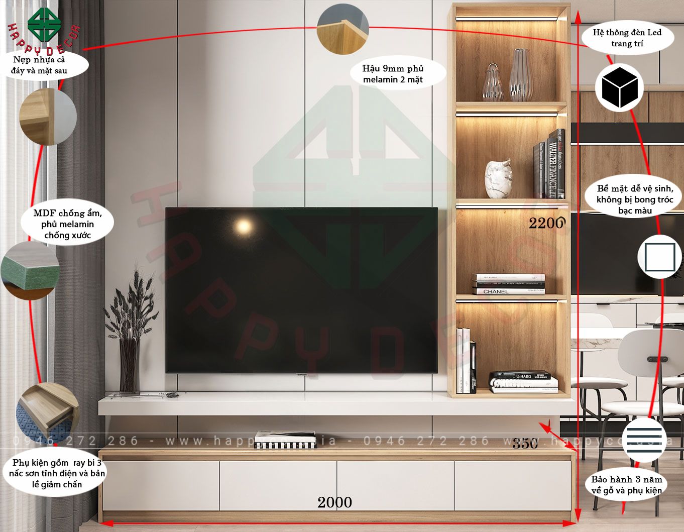 Kệ tivi phòng khách kết hợp tủ trang trí KT6805