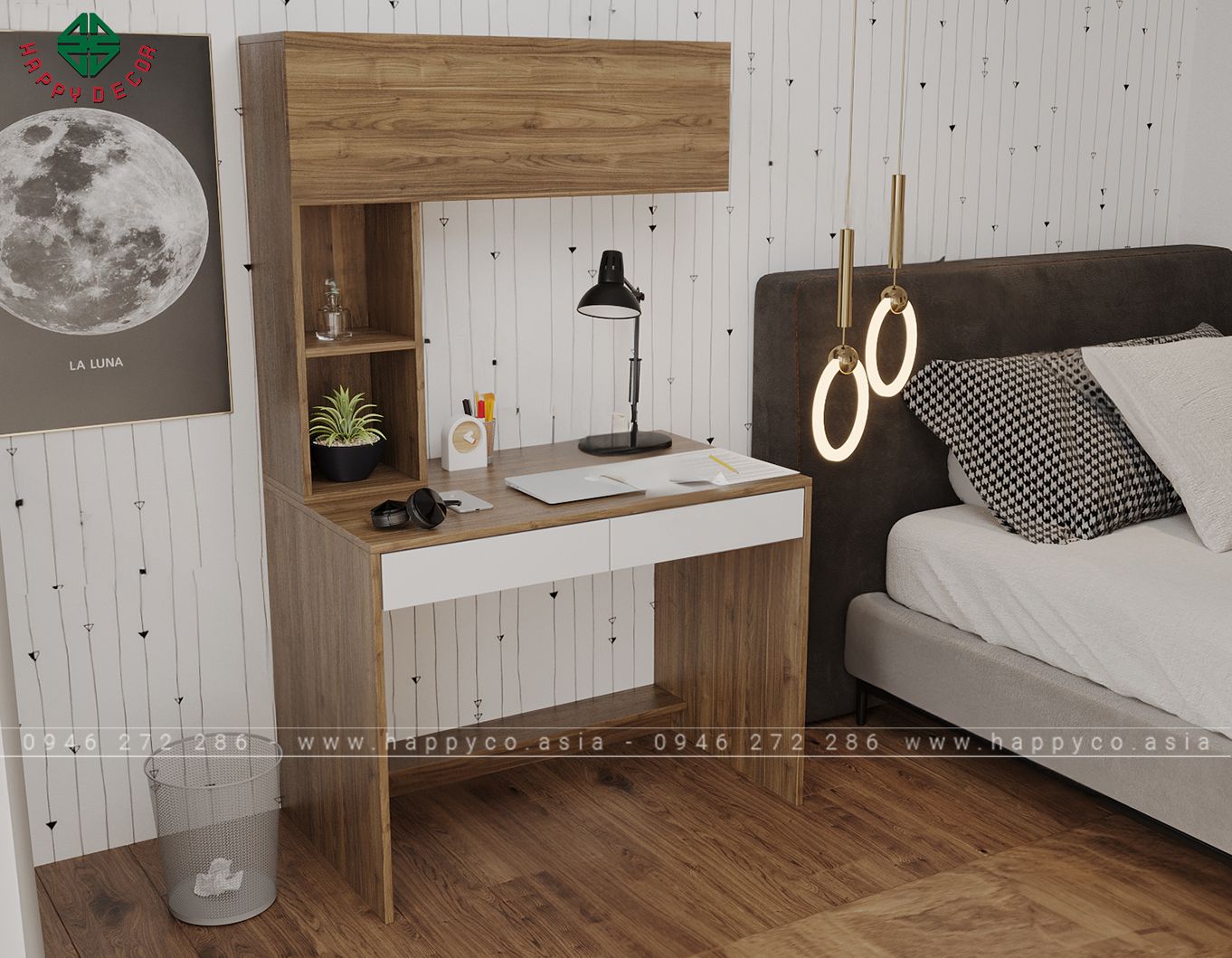 Bàn làm việc tại nhà có giá sách BLV6800