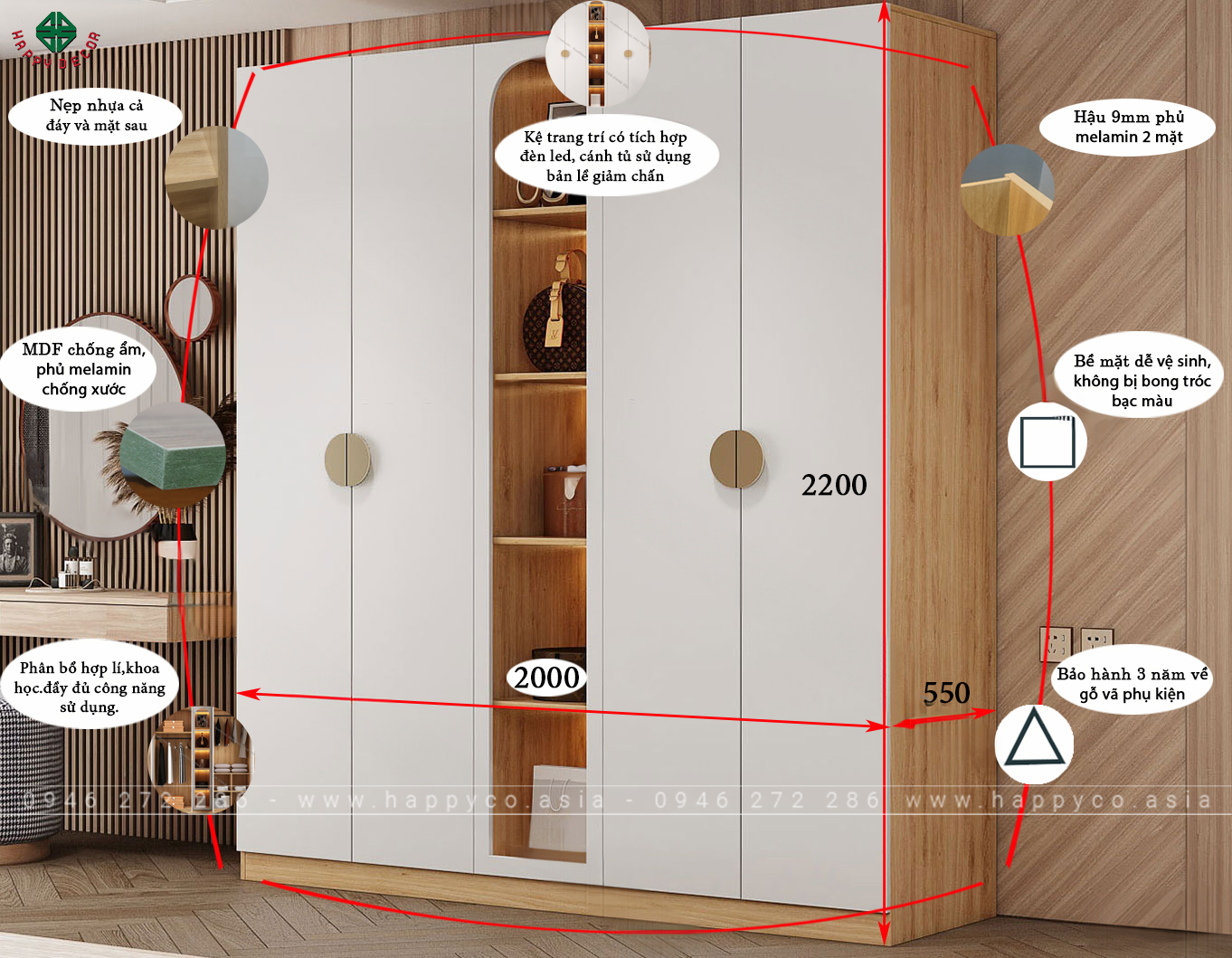 Kích thước tủ quần áo đẹp TA6829