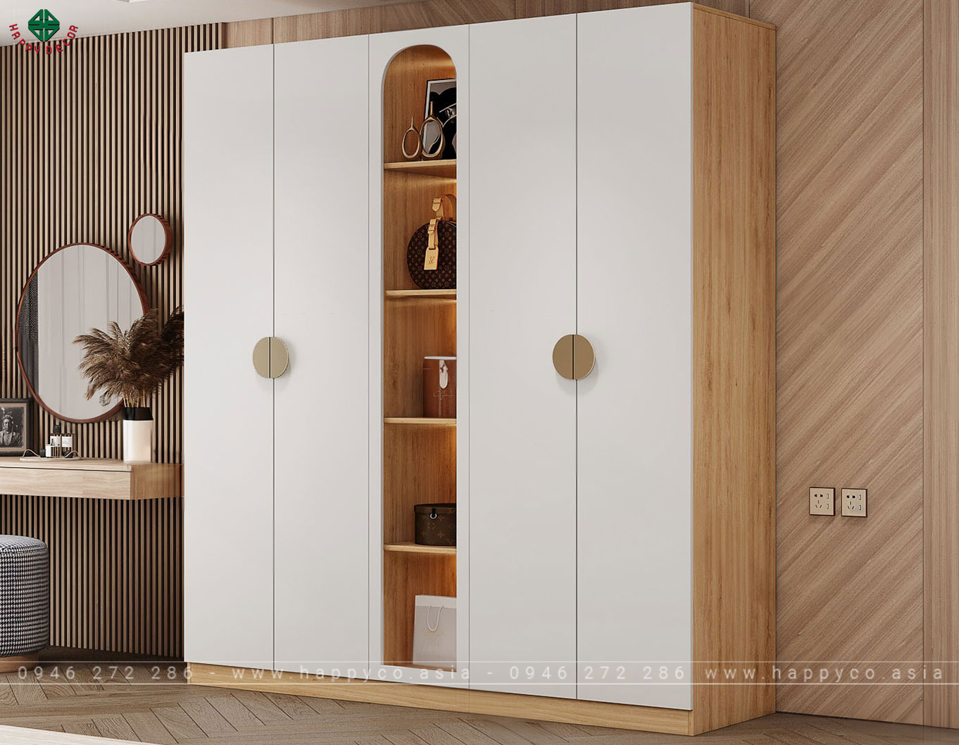 Mẫu tủ quần áo có đợt trang trí đẹp TA6829