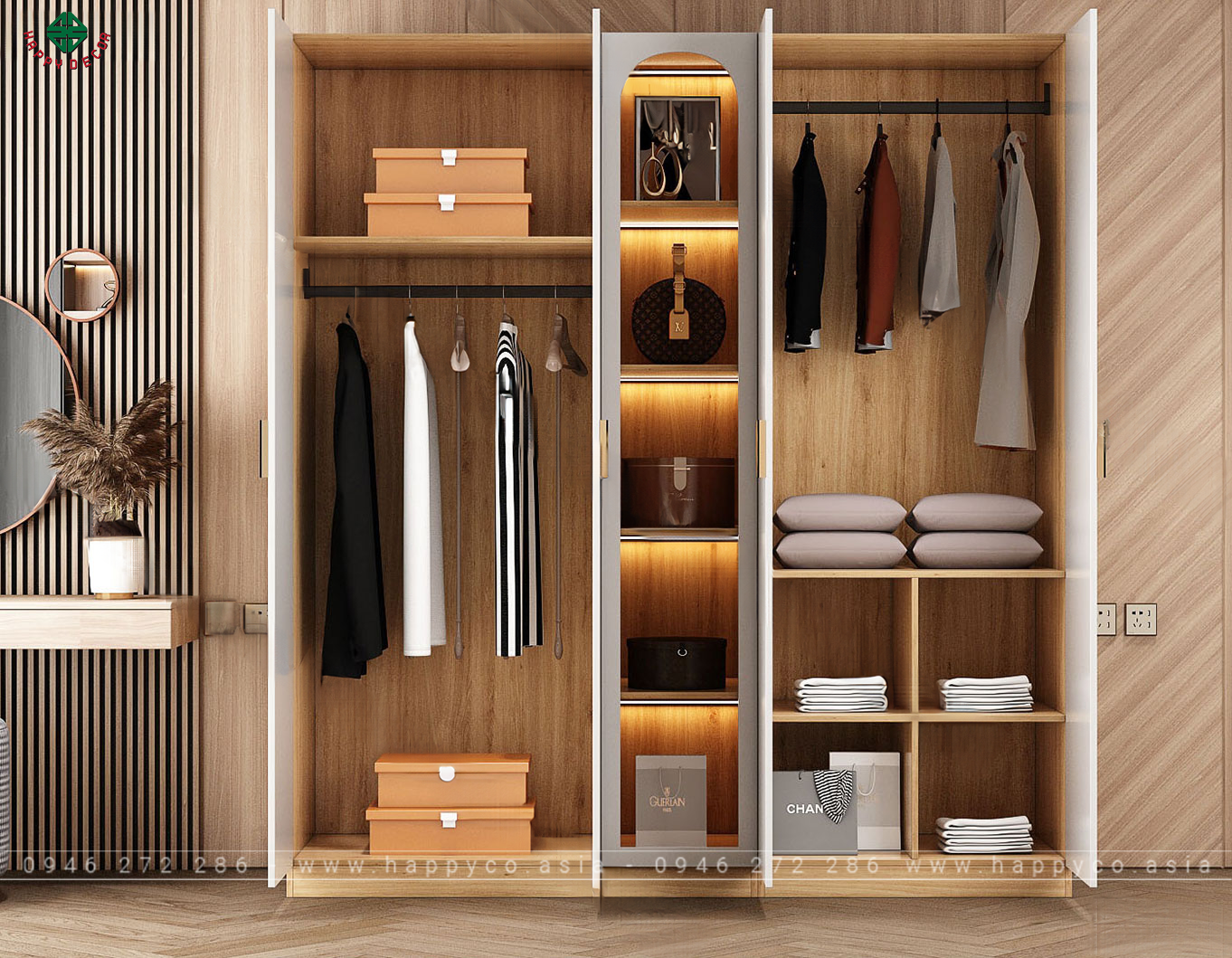 Tủ quần áo chung cư hiện đại TA6829