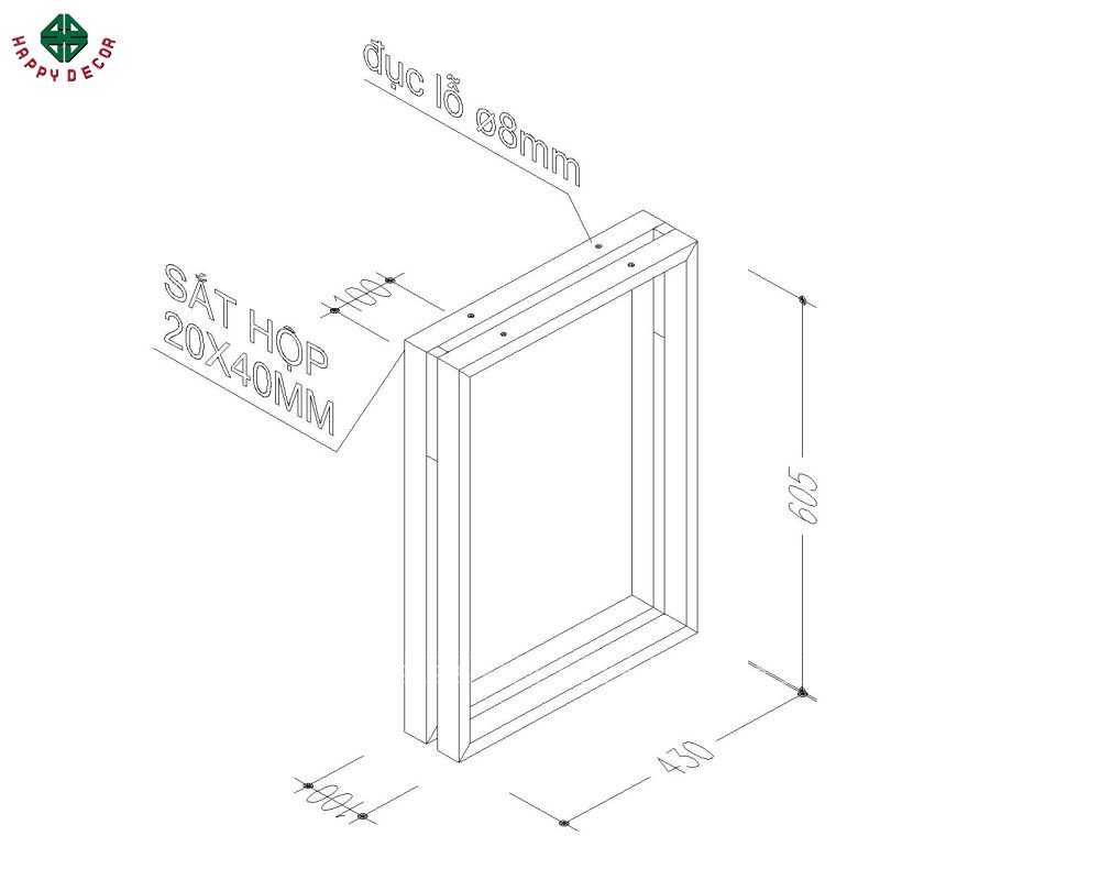 Kích thước chân sắt mẫu bàn phấn BP6809
