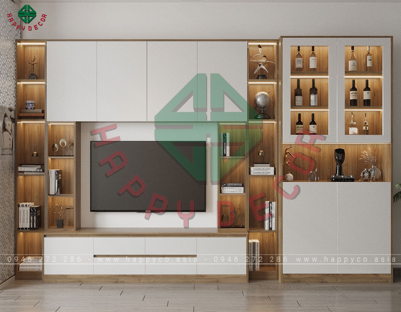 Mẫu kệ tivi kết hợp kệ trang trí KT6806