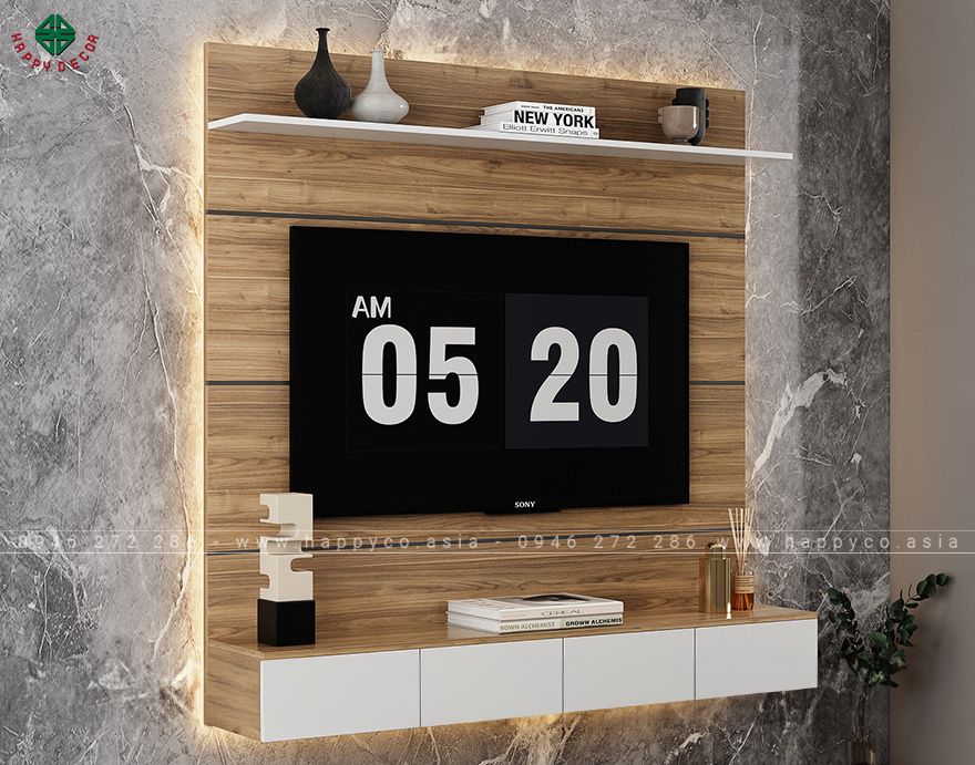 Mẫu kệ tivi treo tường bằng gỗ KT6813