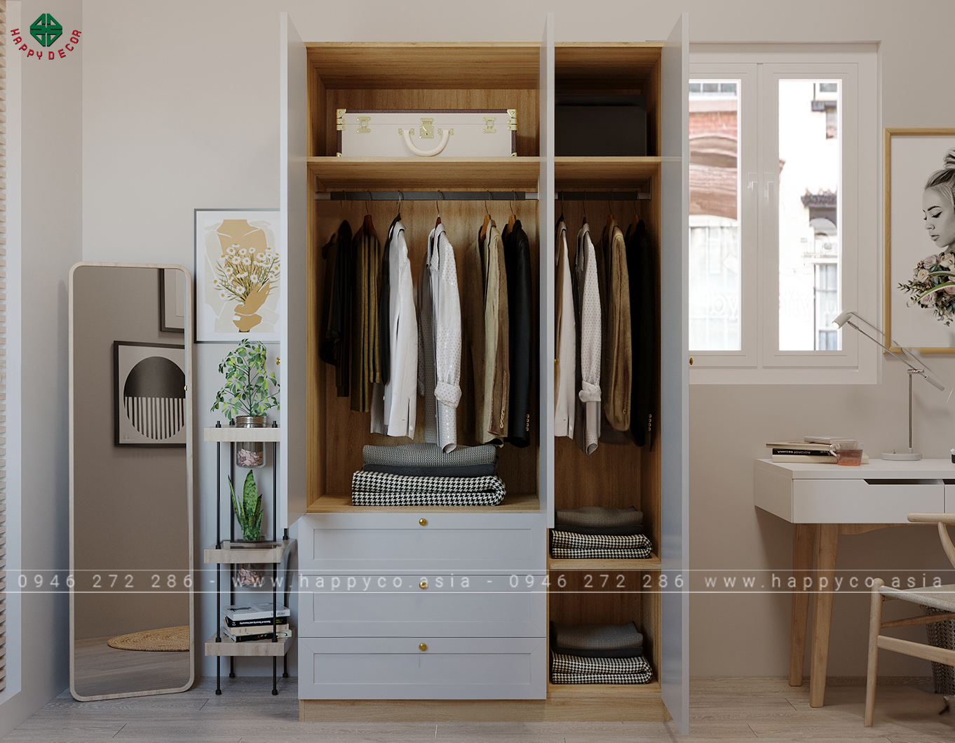 Mẫu tủ quần áo Phong cách Bắc Âu tiện lợi TA6827