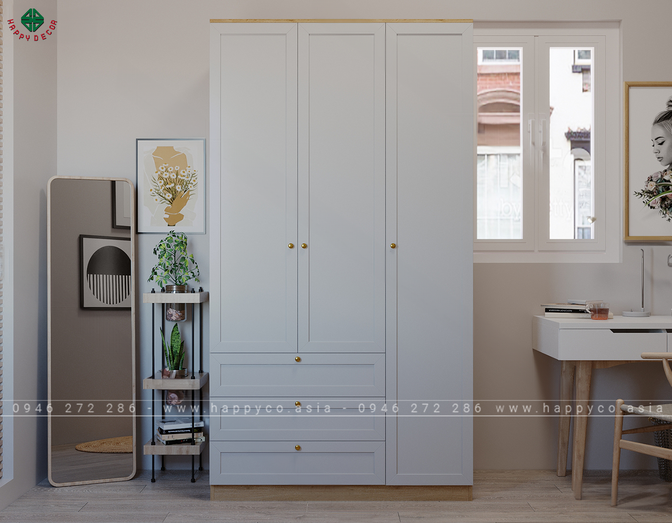 Mẫu tủ quần áo Phong cách Bắc Âu hiện đại TA6827