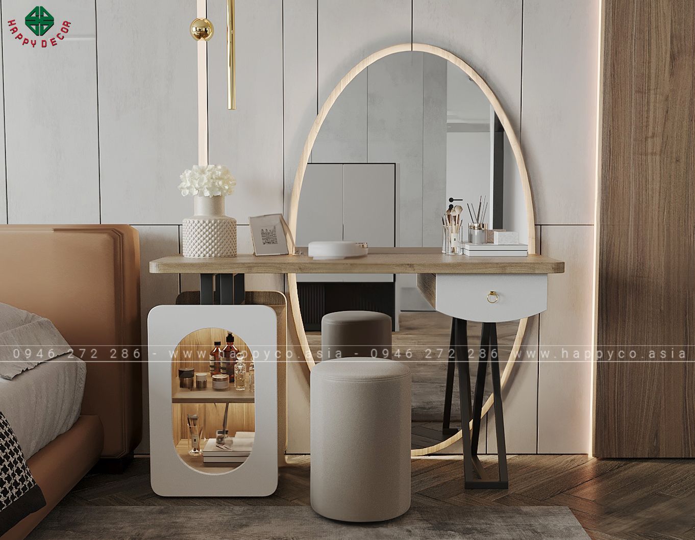 Bàn trang điểm kết hợp chân sắt thanh thoát hiện đại BP6800