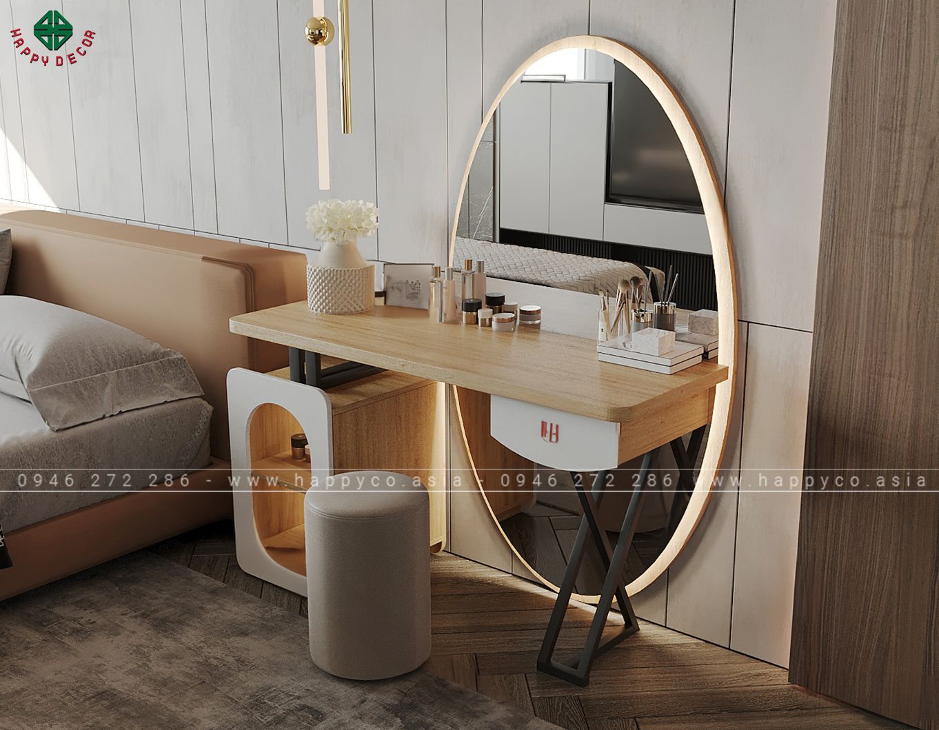 Bàn trang điểm hiện đại gương bầu dục BP6800