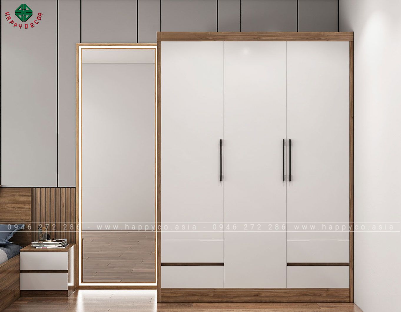 Mẫu tủ quần áo 3 buồng đẹp TA6804