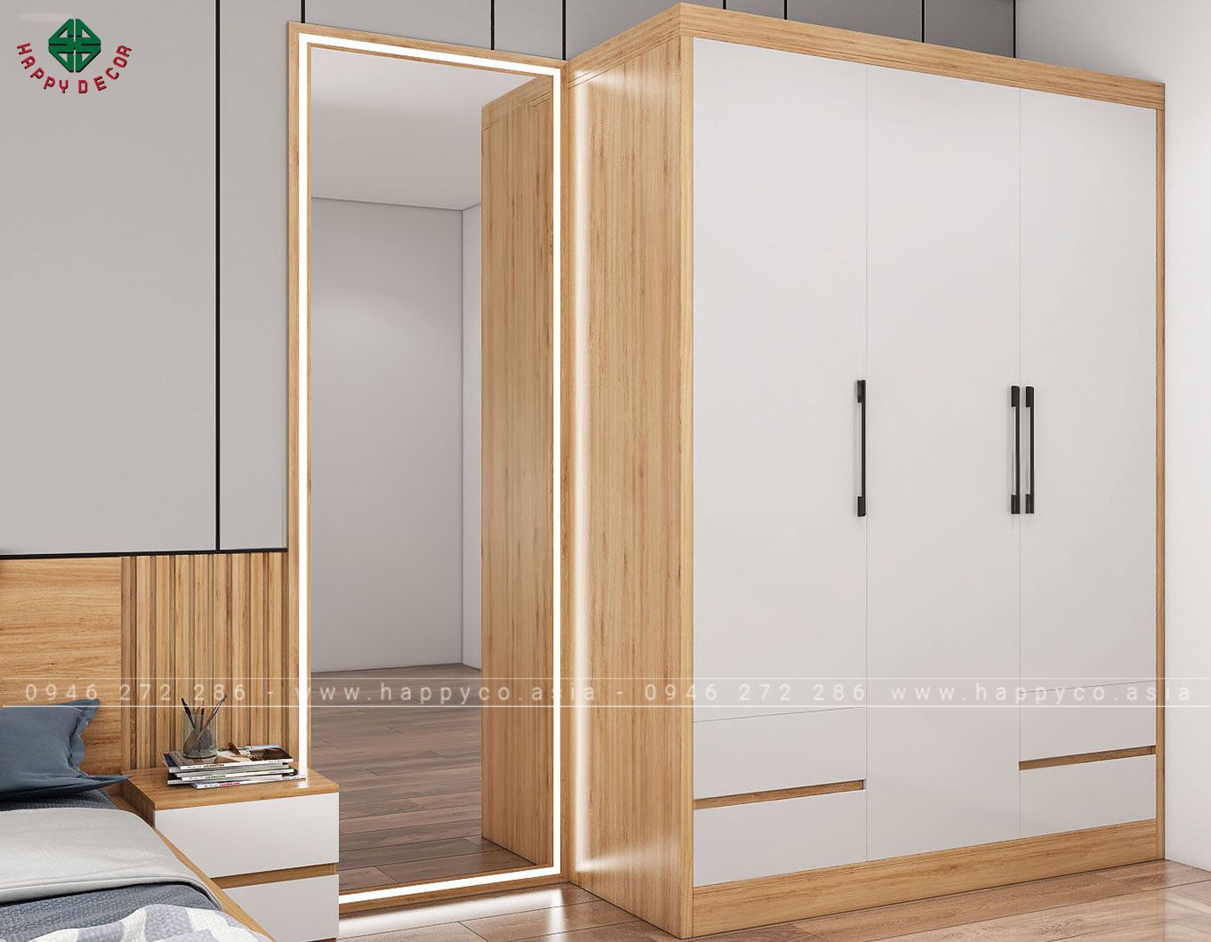 Mẫu tủ quần áo 3 buồng đẹp hiện đại TA6804