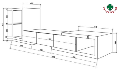 Kích thước kệ tivi rút gỗ công nghiệp KT6826