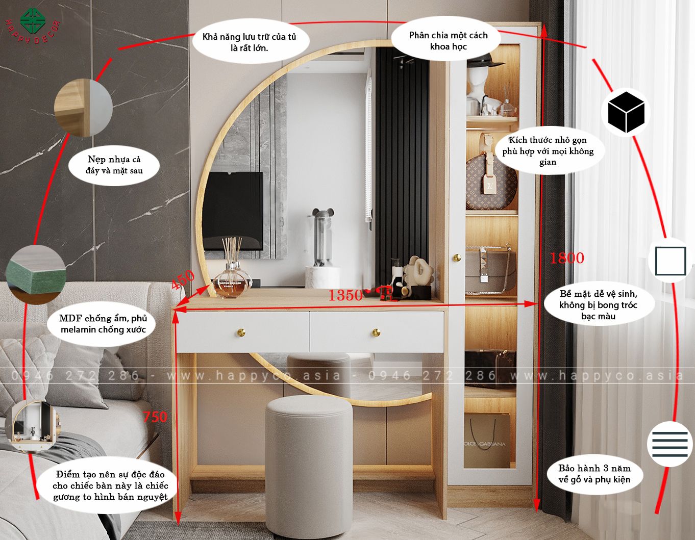 Bàn trang điểm gương to BP6801