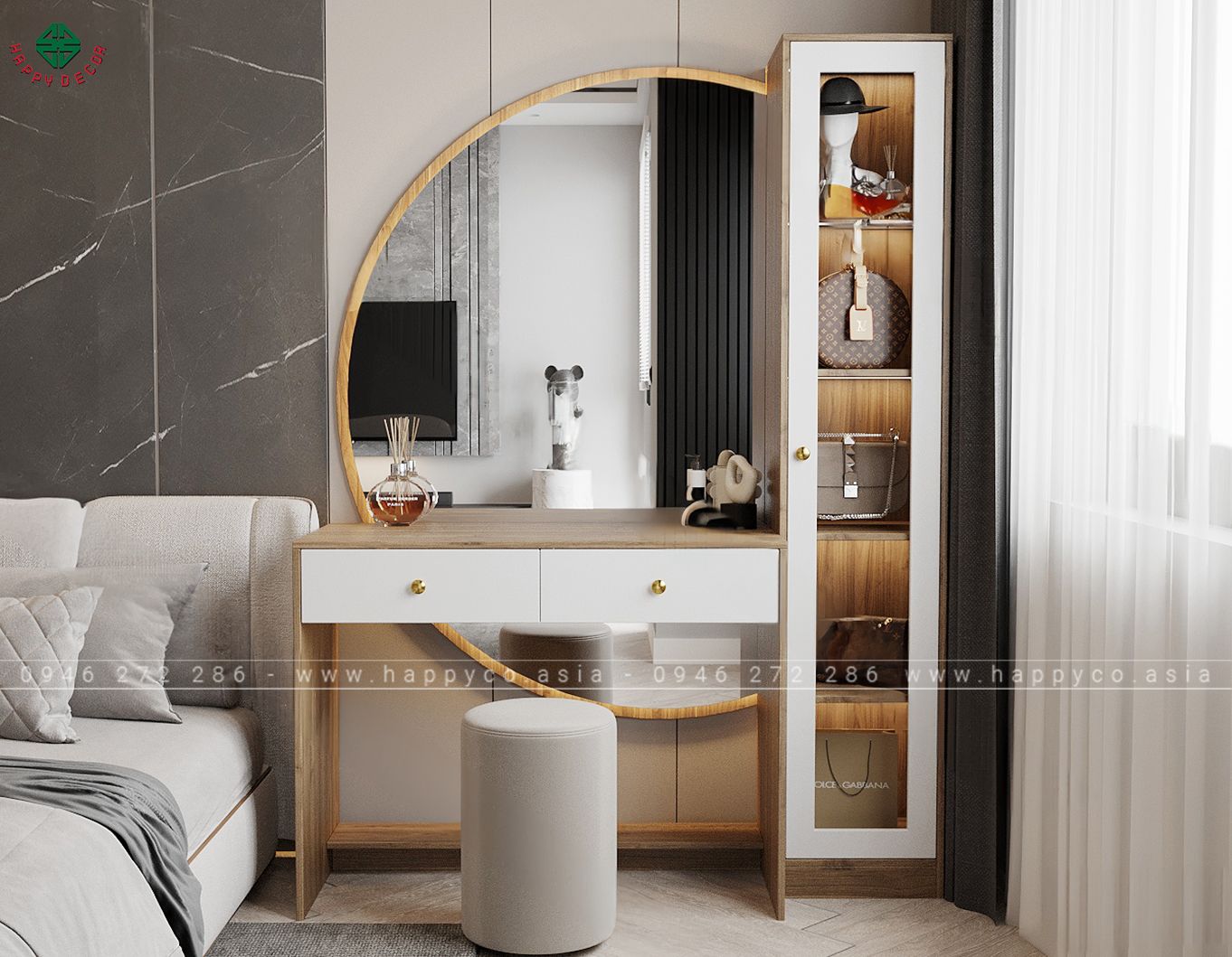 Bàn trang điểm kết hợp tủ cánh kính tiện dụng BP6801