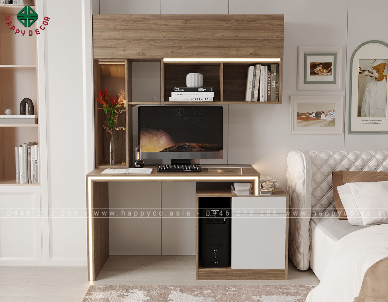 Bàn làm việc tại nhà có giá sách BV6806