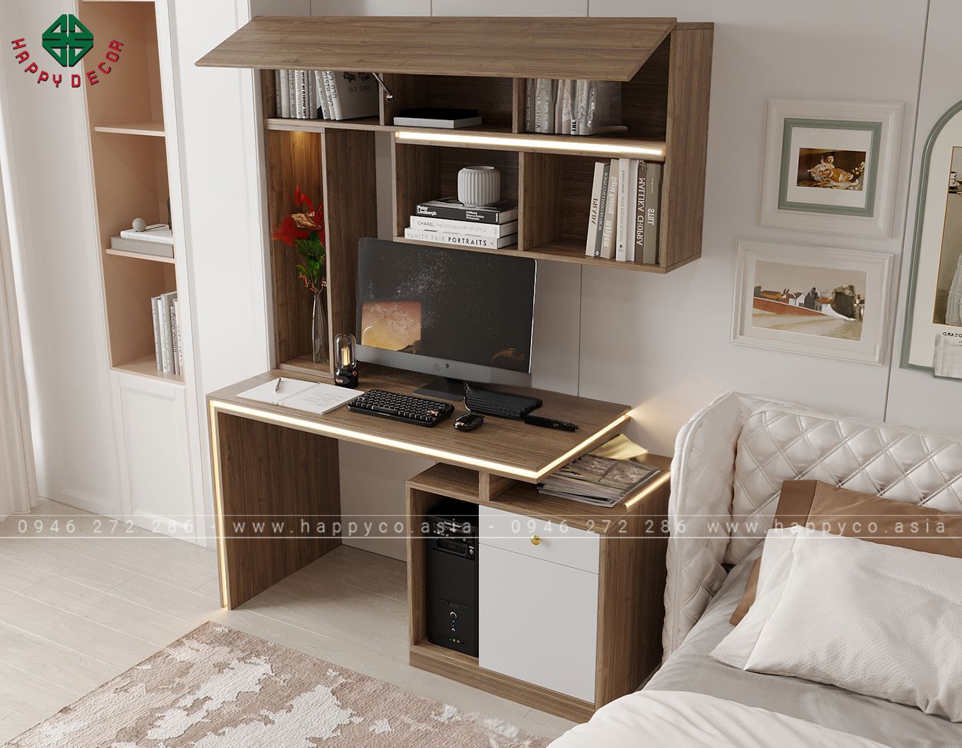 Mẫu bàn làm việc tại nhà có đèn led đẹp BV6806