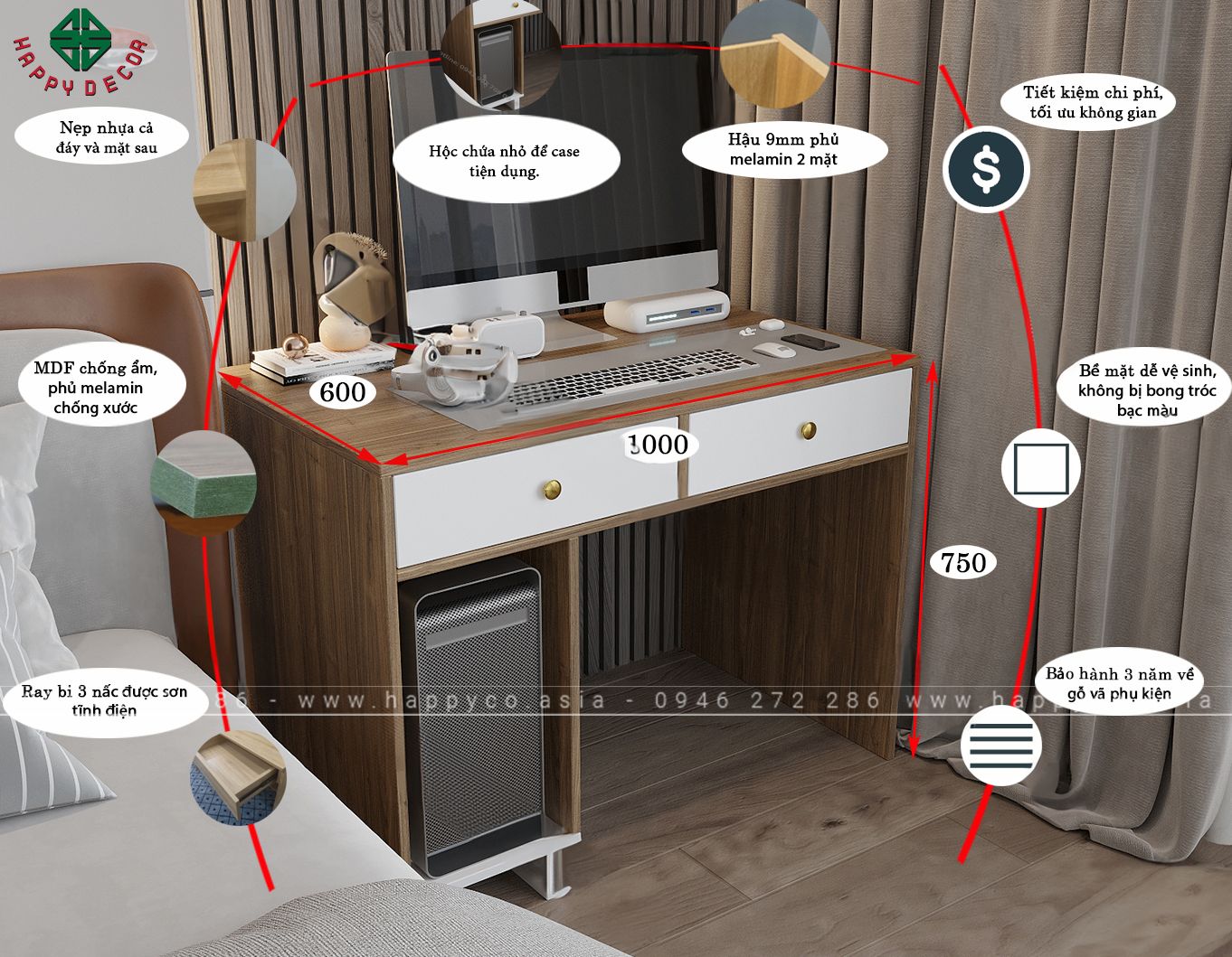 Bàn làm việc tại nhà 1m hiện đại BV6814