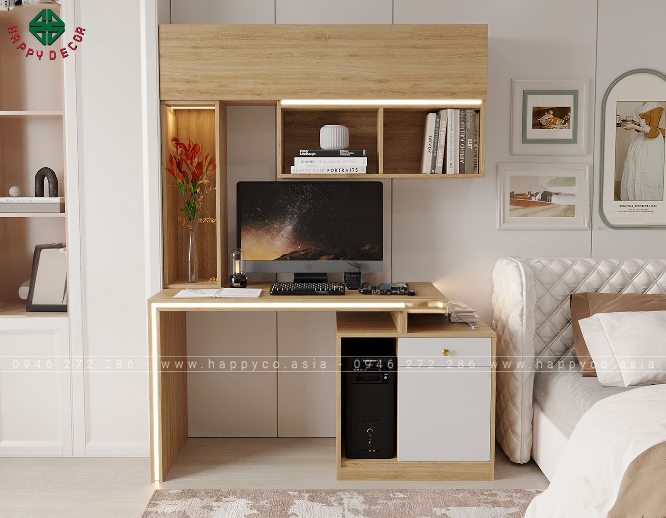 Bàn làm việc tại nhà kèm giá để tài liệu BV6806