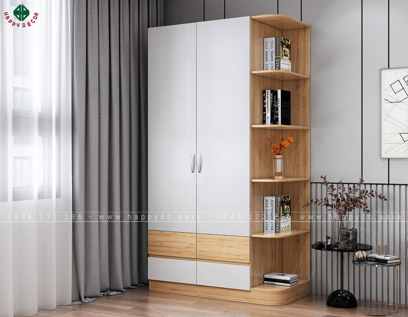 Tủ quần áo hiện đại có giá trang trí TA6803