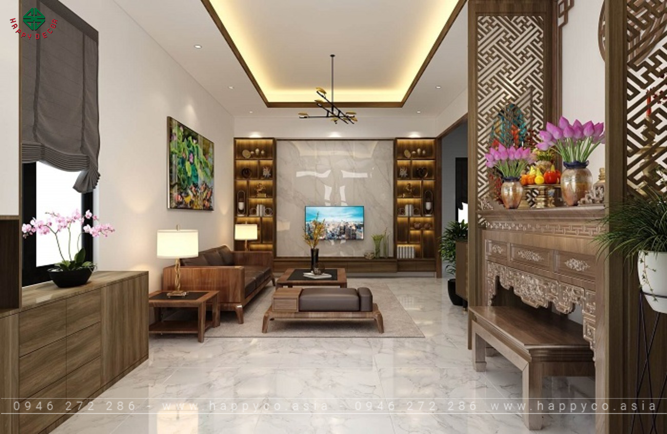 Thiết kế phòng khách và phòng thờ tạo không gian sống tiện nghi