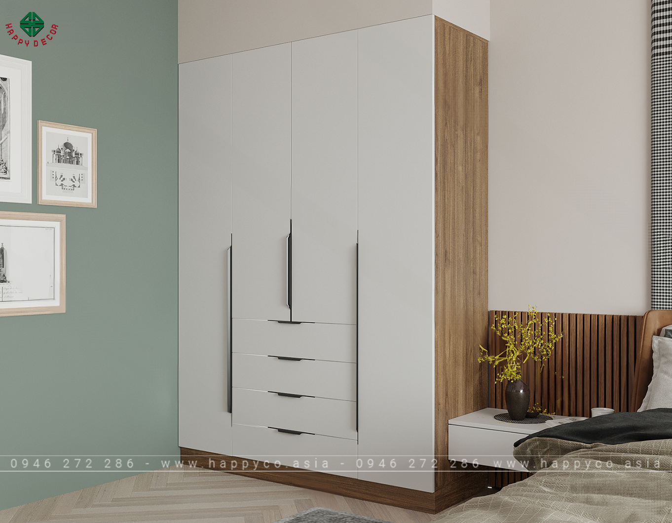 Mẫu tủ quần áo 4 cánh đẹp TA6825