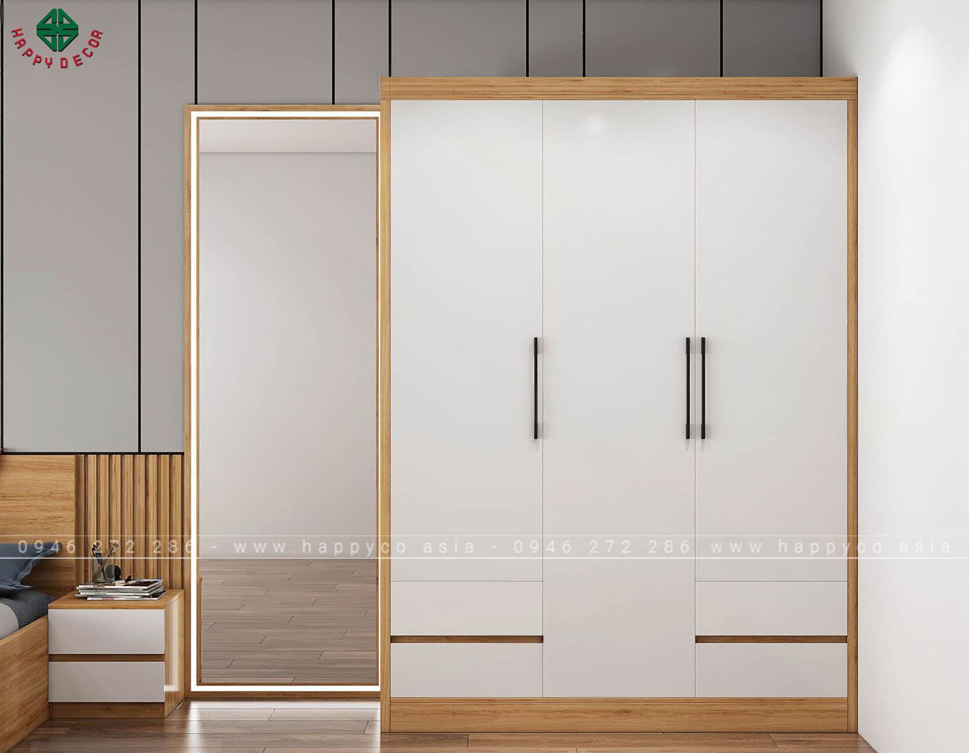 Tủ áo 3 cánh đẹp hiện đại TA6821
