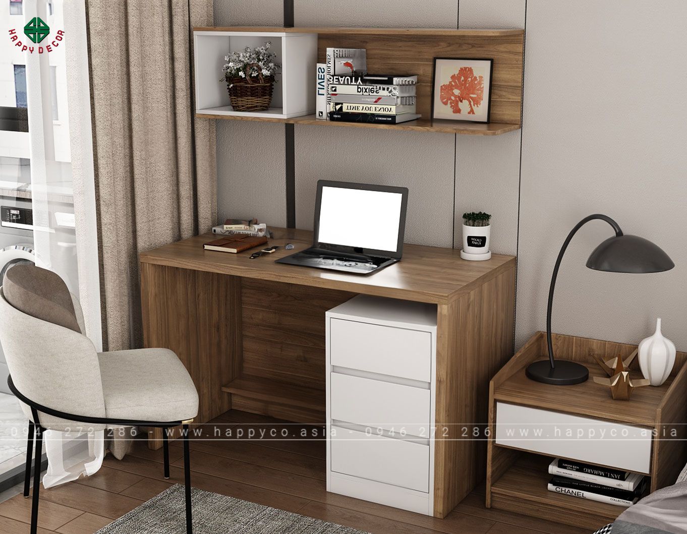 Bàn làm việc kèm giá sách treo tường hiện đại BV6808