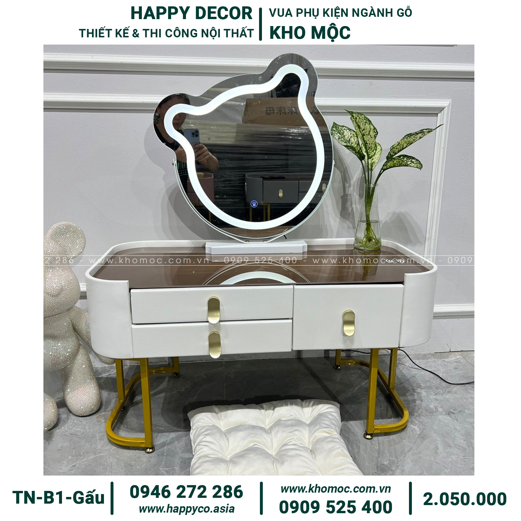 Bàn trang điểm gỗ MDF bọc nhựa TN - B1 - Gấu