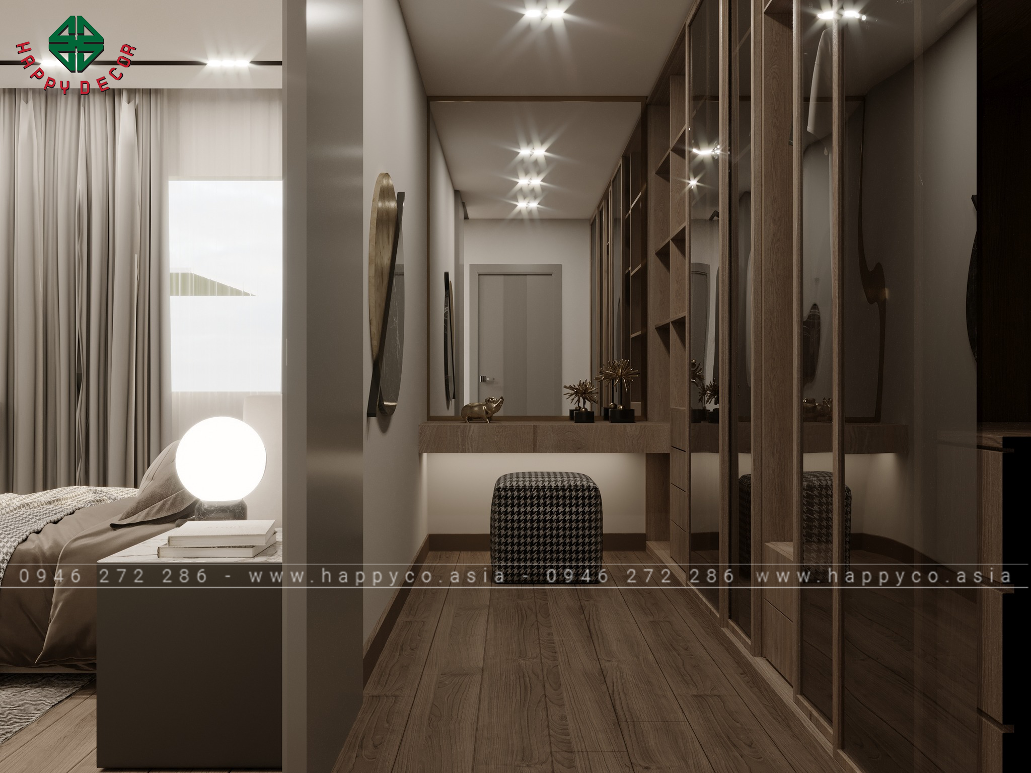 Phòng ngủ Master theo phong cách của Happy Decor bao gồm gam màu nhẹ nhàng