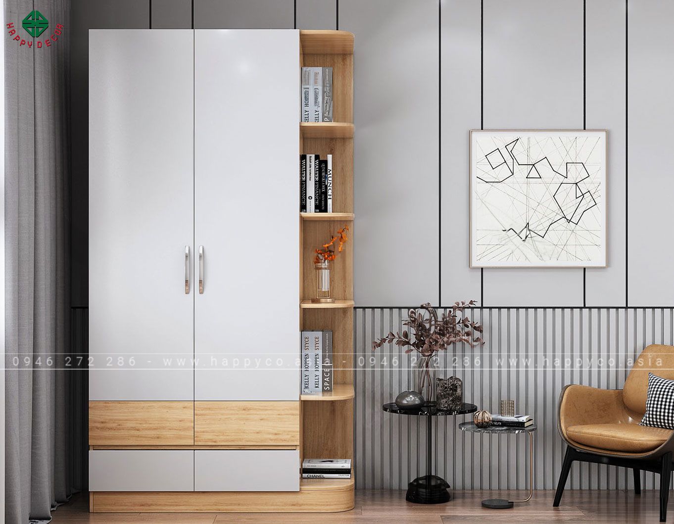 Tủ quần áo đẹp có giá trang trí TA6803