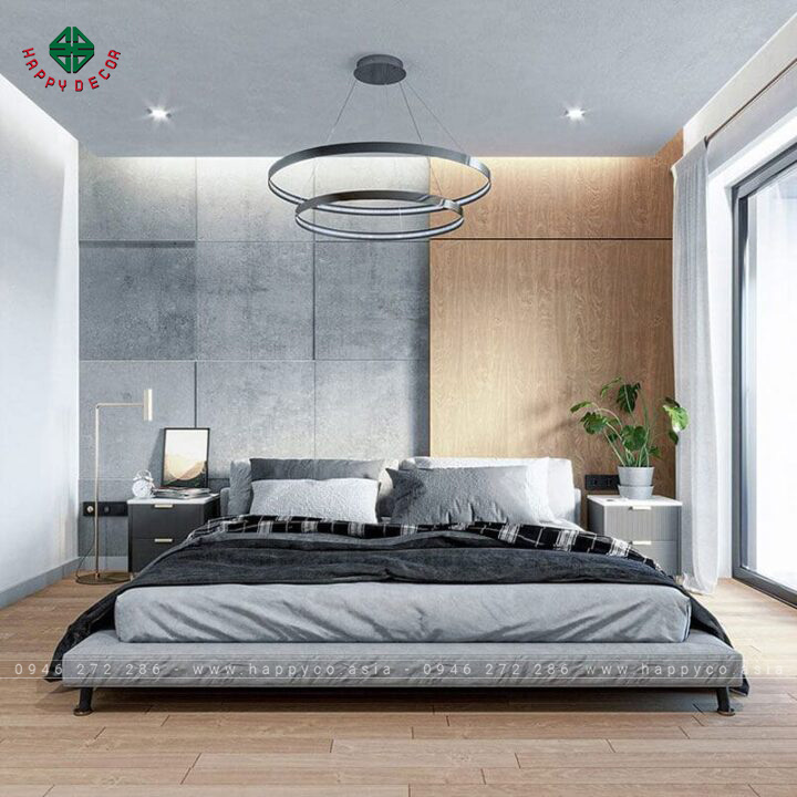 Gạch ốp tường phòng ngủ màu bê tông