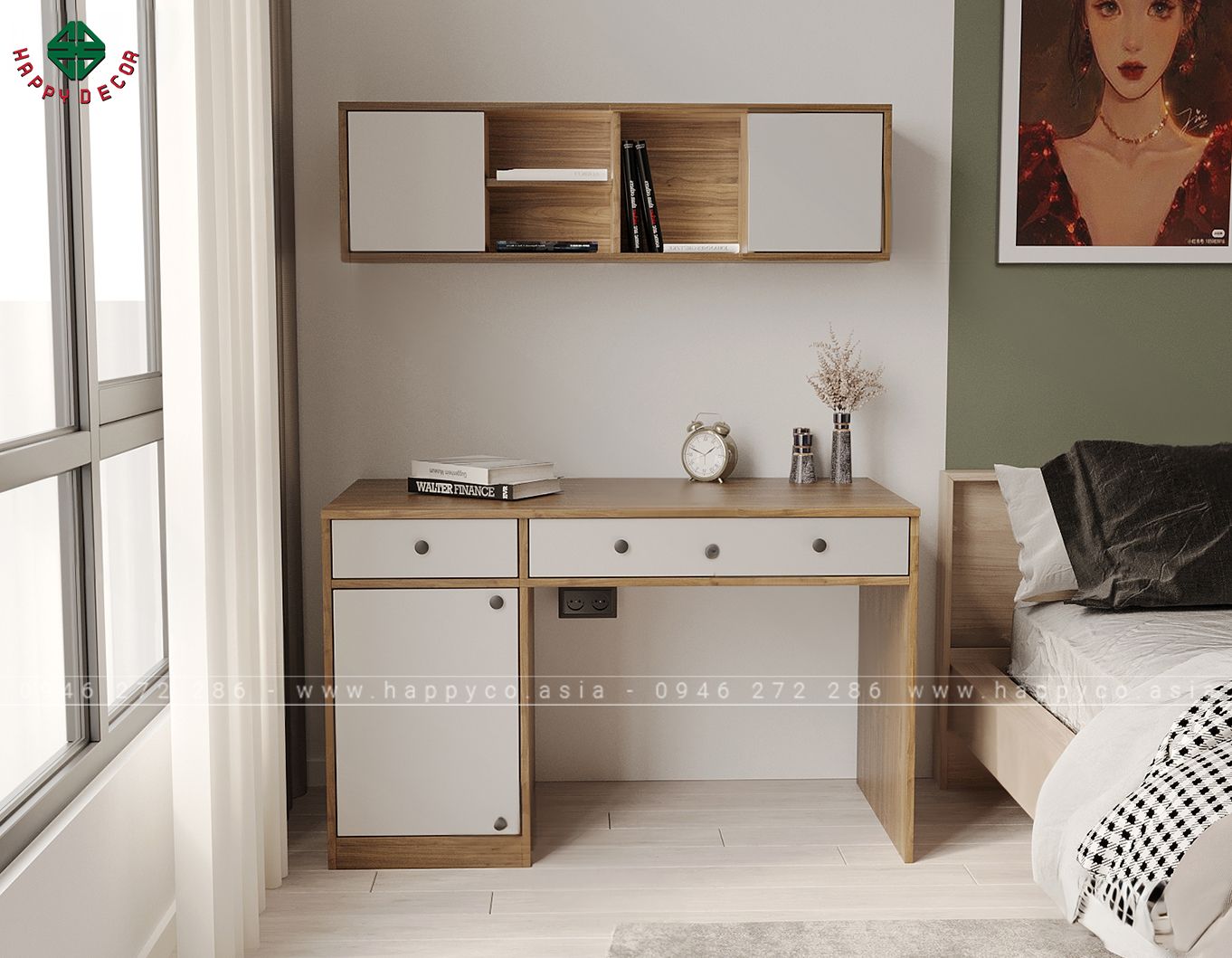 Bàn làm việc tại nhà kết hợp giá treo tường BV6809