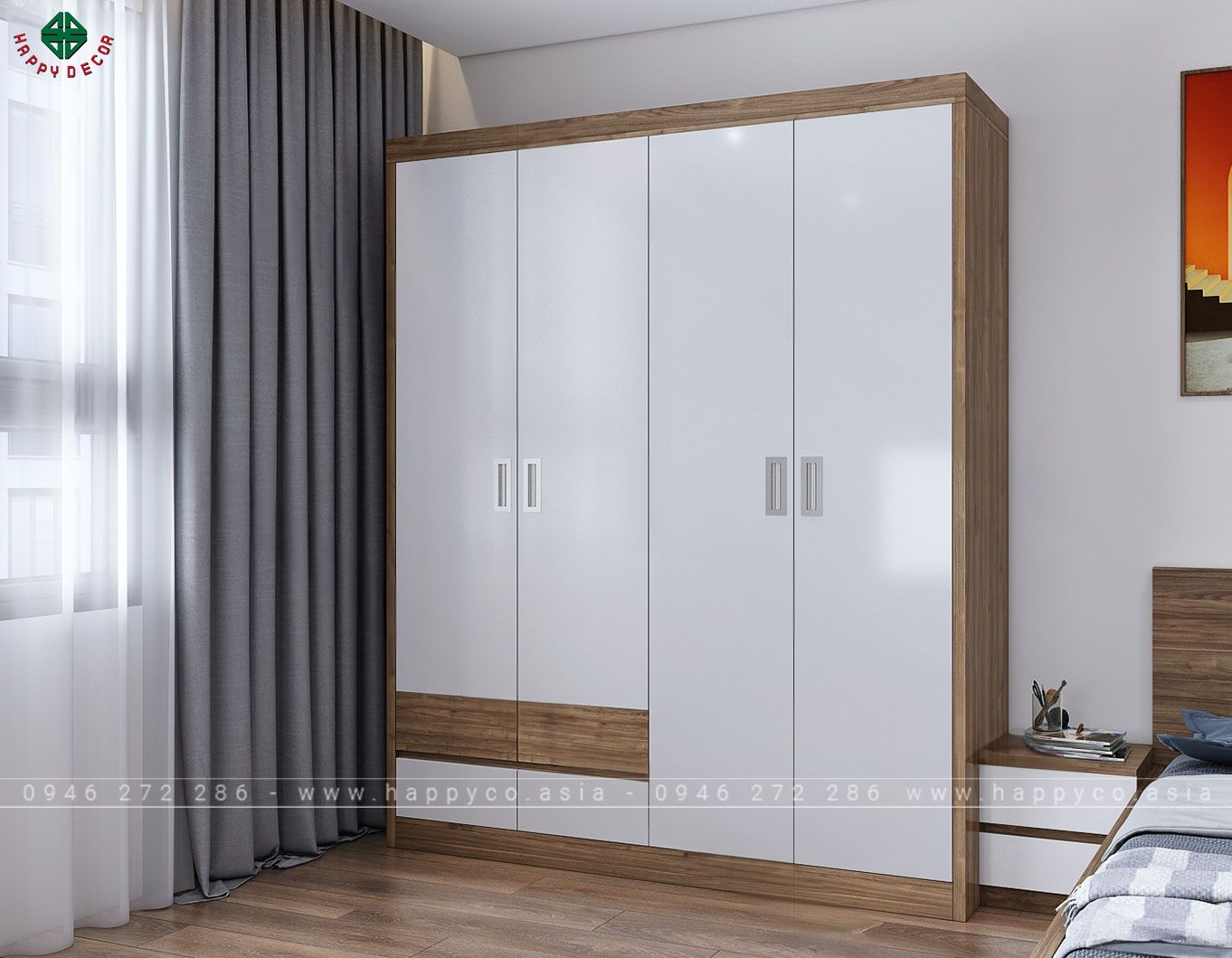 Mẫu tủ quần áo 4 cánh đẹp TA6808