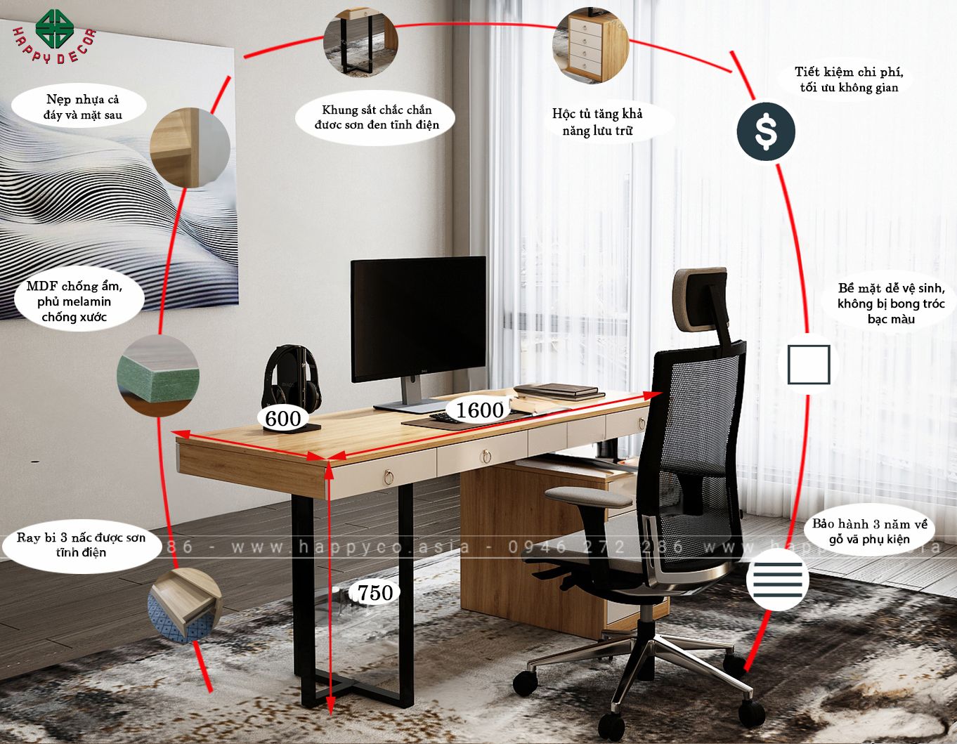 Mẫu bàn làm việc hiện đại BV6810